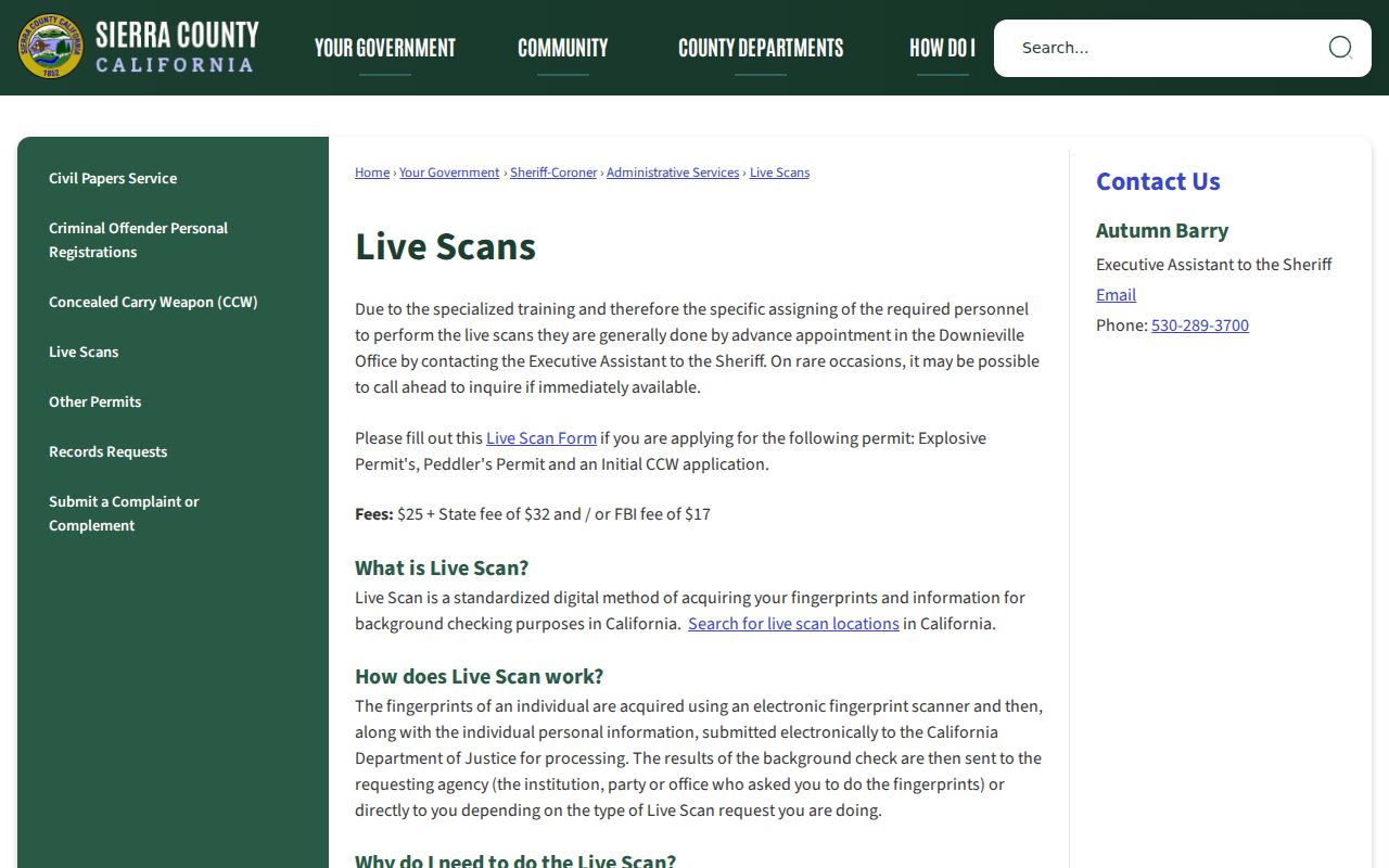 Sierra County Sheriff Live Scan appointment information