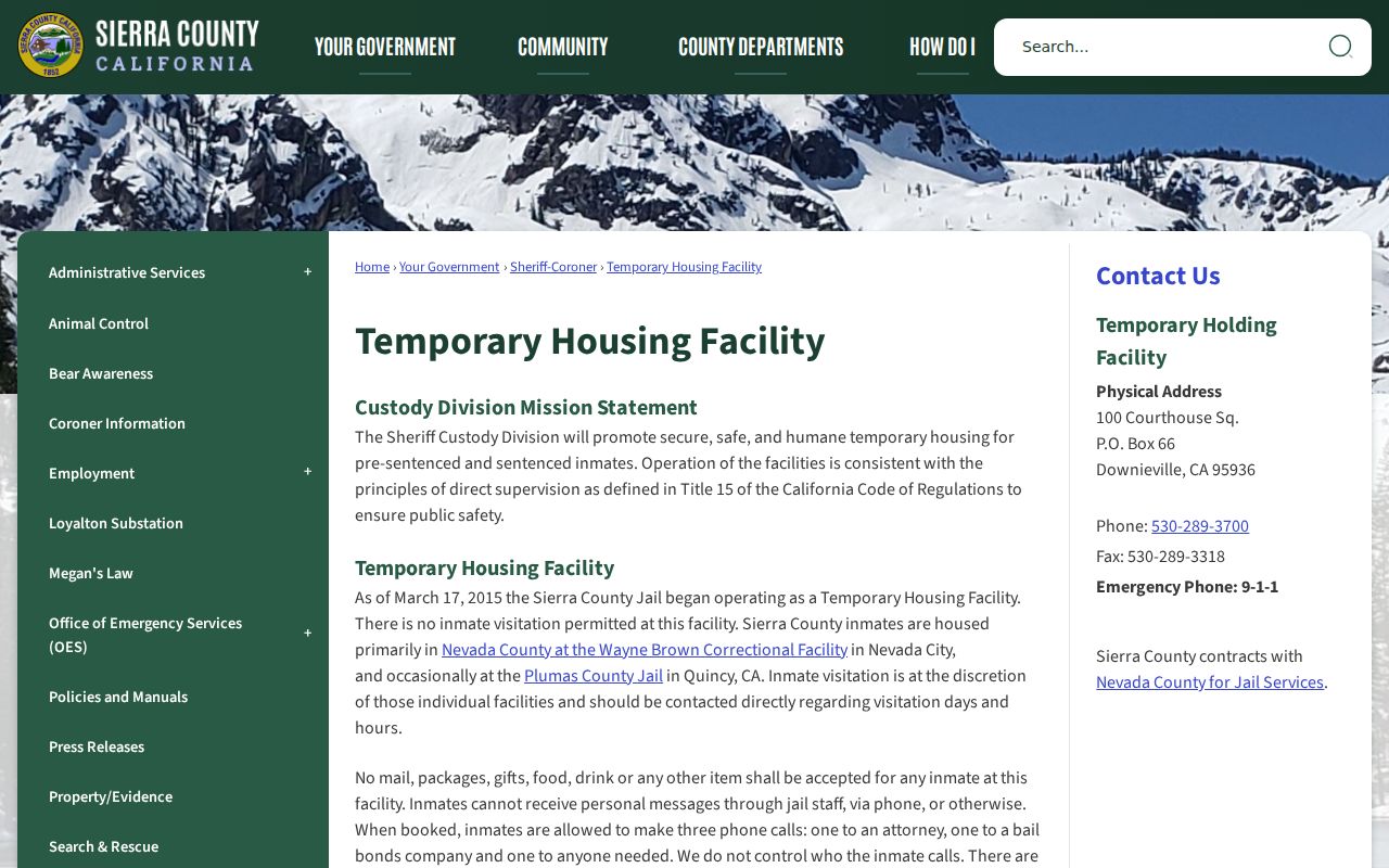 Sierra County Temporary Housing Facility information page