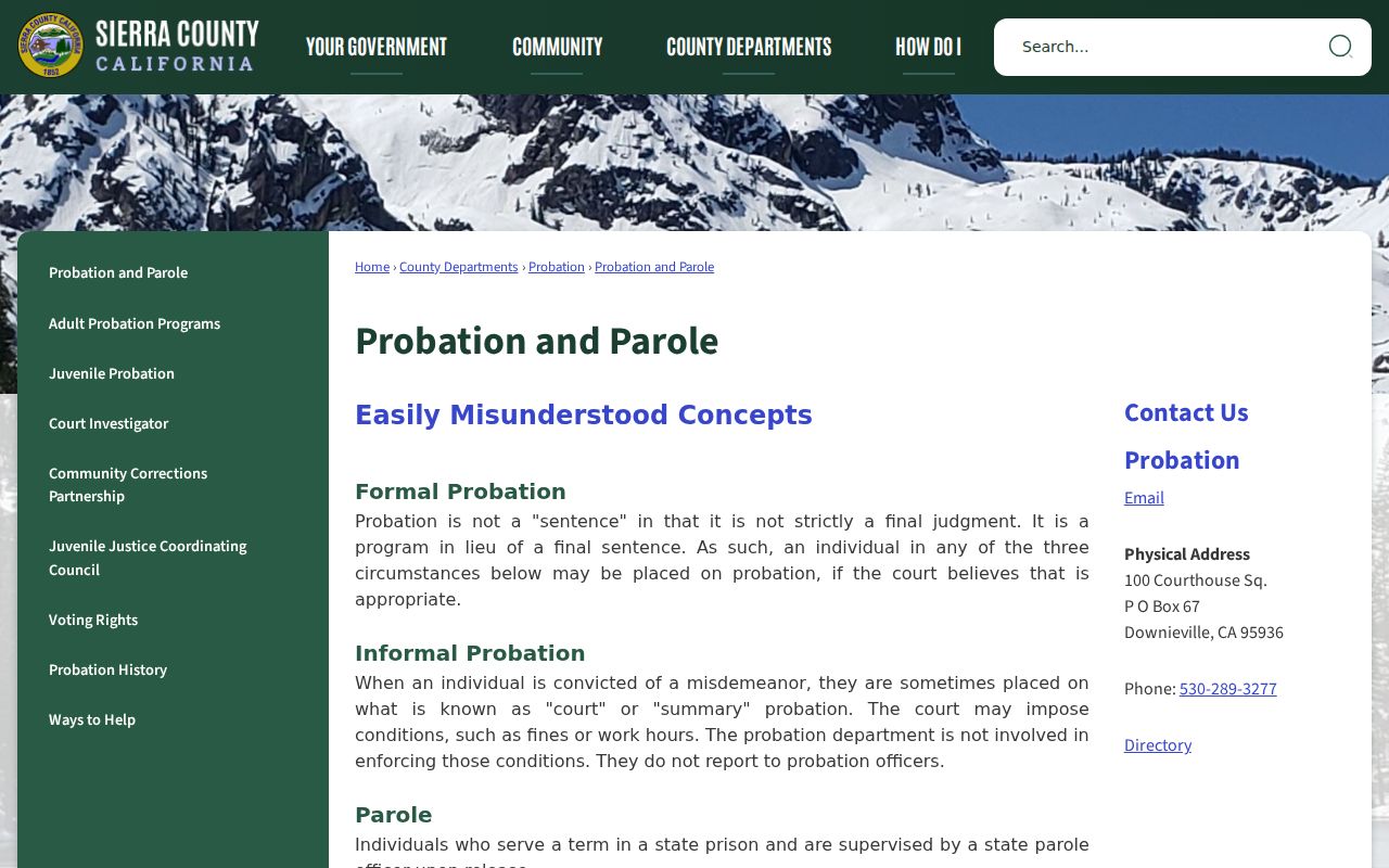Loyalton probation and parole criminal record terms