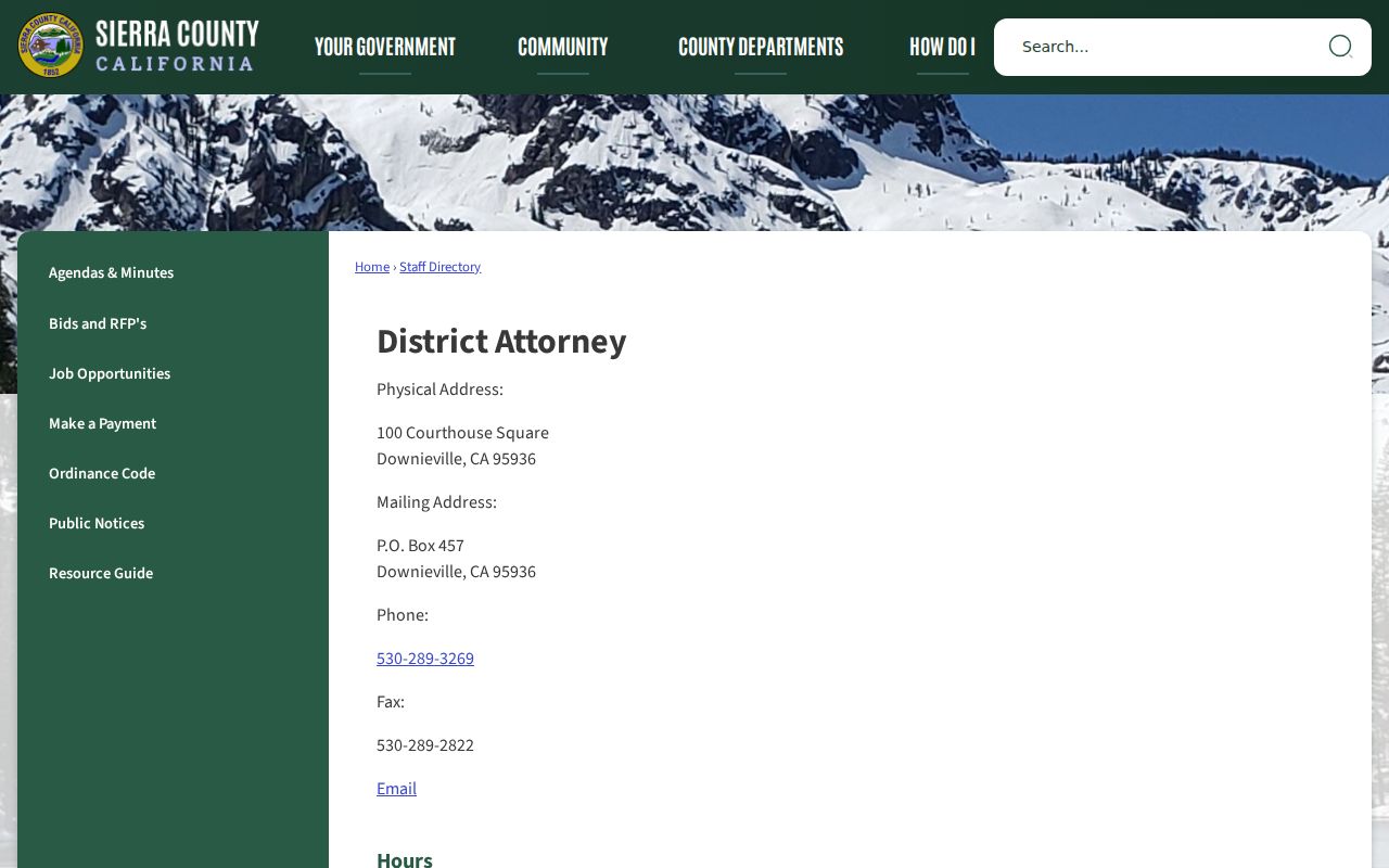 Sierra District Attorney contact for active Loyalton criminal records