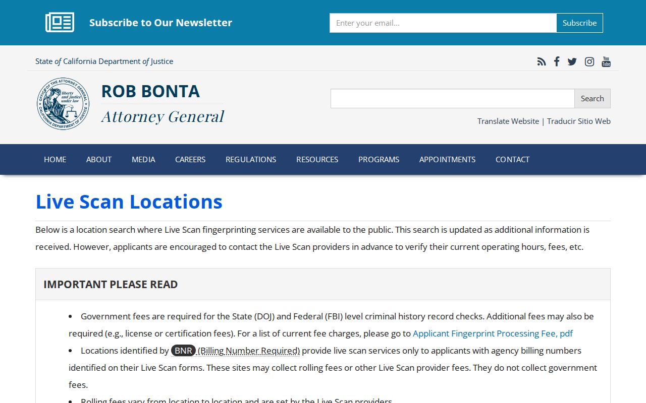 California DOJ Live Scan location search
