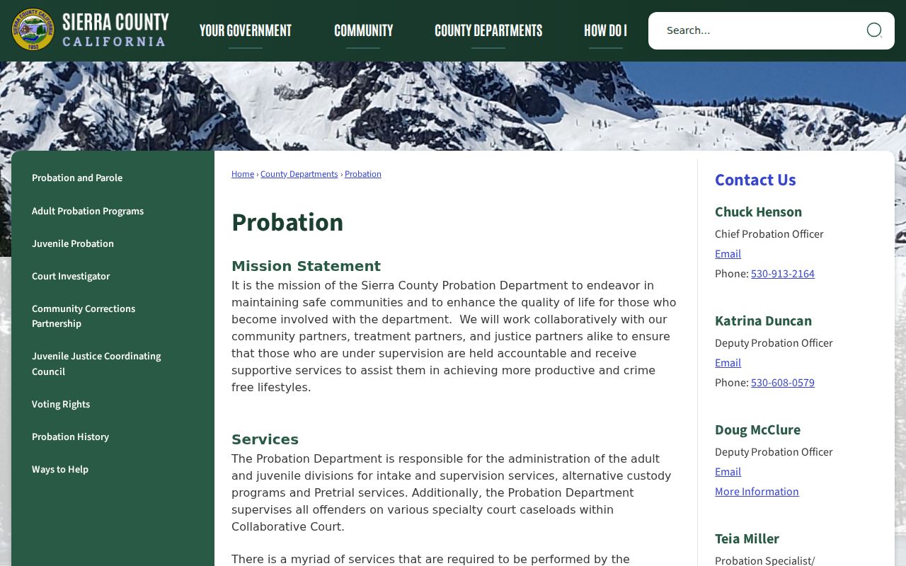 Sierra County Probation Department official page