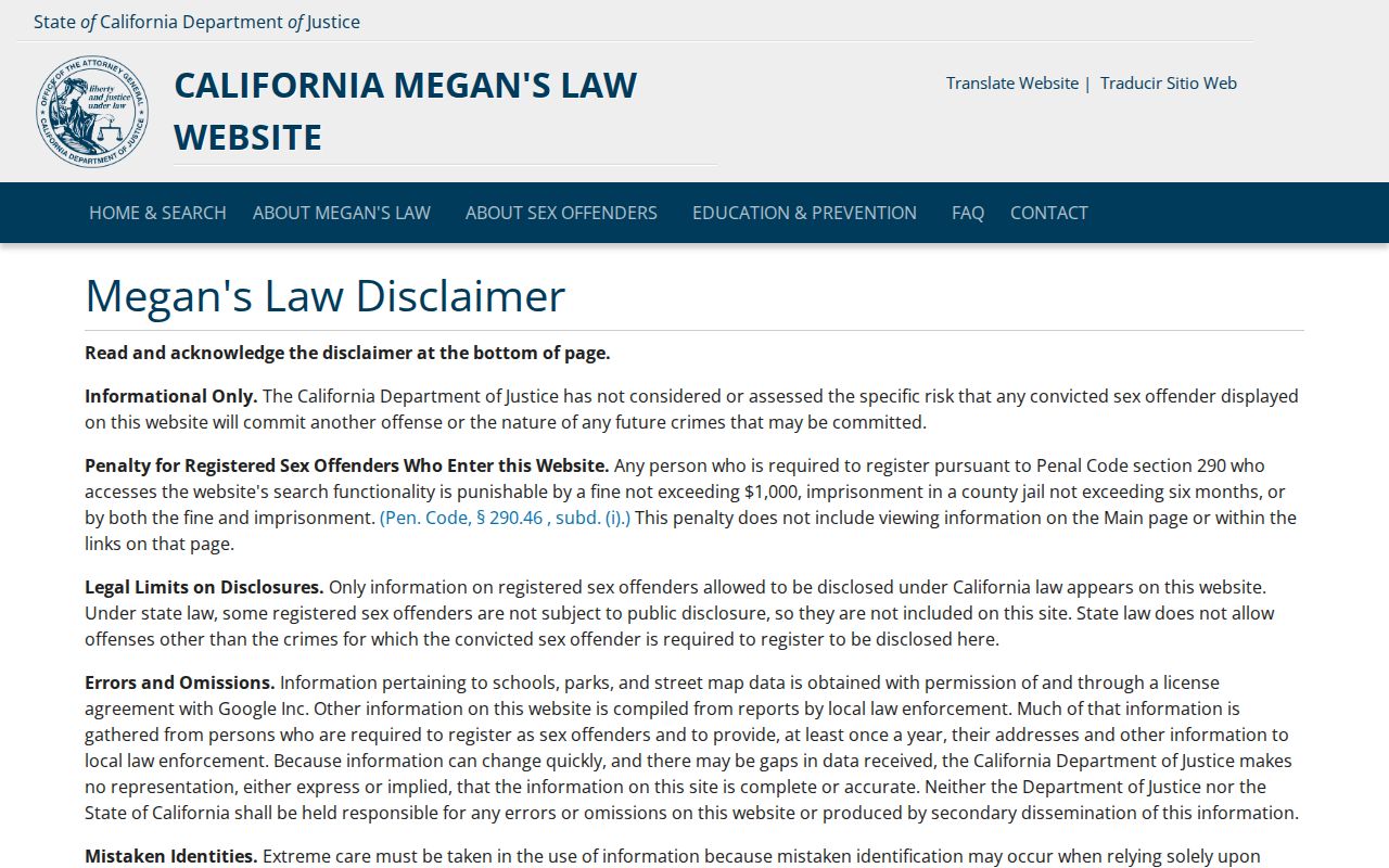 California Megan's Law gateway for a Sierra County registry search