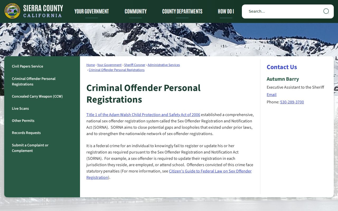 Sierra County sheriff offender registration information